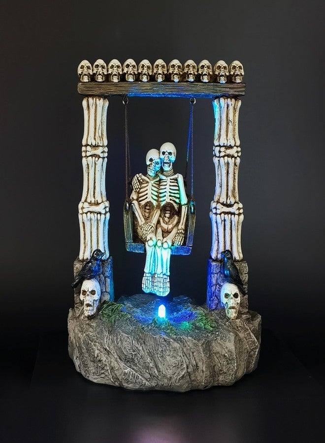 JORAE Swinging Skeleton Statue Couple on Light Up Color Changing LED Roman Pillars Skull Halloween Figurine Day of The Dead Collectible Home Decor, 6.7" H - Image 5